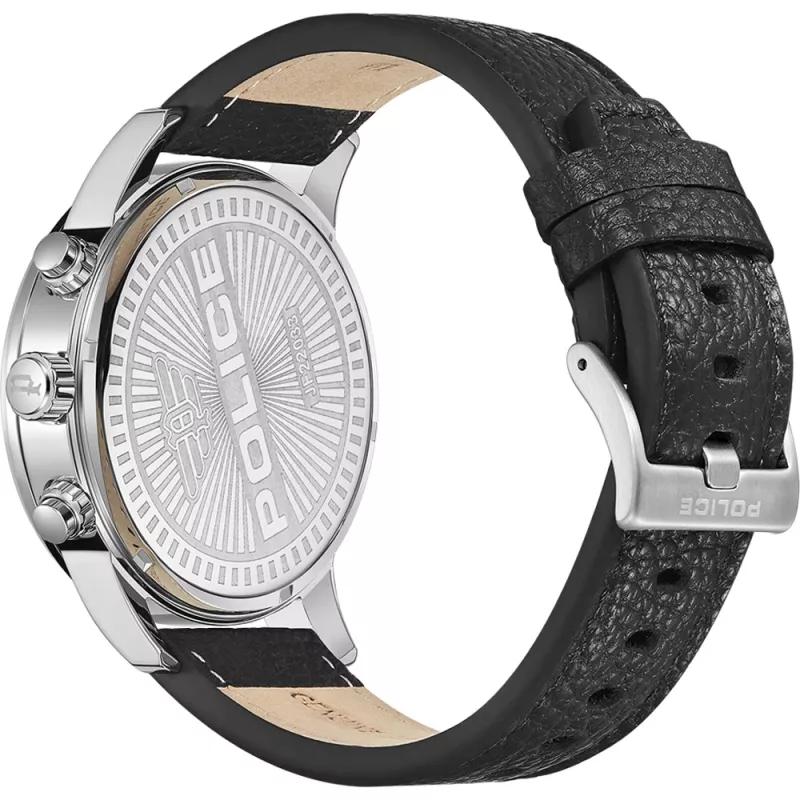 POLICE Herrenuhr PEWJF2203305 48mm Chronograph Schwarzes Zifferblatt Lederarmband