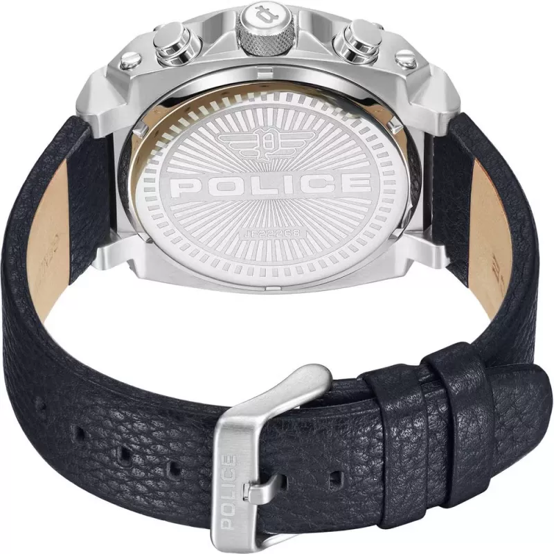 POLICE Herrenuhr PEWJF2226802 Blaze Kollektion 45mm Edelstahlgehäuse Schwarzes Lederarmband Analog Quarz