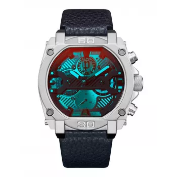 POLICE Herrenuhr PEWJF2226802 Blaze Kollektion 45mm Edelstahlgehäuse Schwarzes Lederarmband Analog Quarz