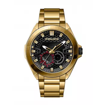 POLICE Herrenuhr PEWJH2110302 50mm Edelstahl Quarz Analog Schwarzes Zifferblatt Lederarmband