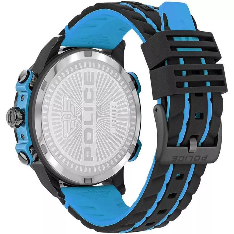 POLICE Herrenuhr PEWJP2110202 46mm Edelstahlgehäuse braunes Lederarmband blaues Zifferblatt