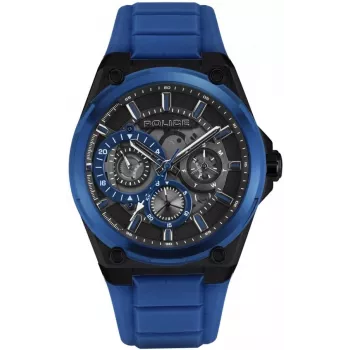 POLICE Herrenuhr PEWJQ2203240 45mm Edelstahlgehäuse Schwarzes Zifferblatt Lederarmband
