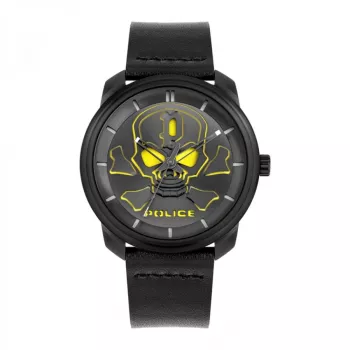 POLICE Herrenuhr PL15714JSB02 44mm Schwarzes Zifferblatt Lederarmband