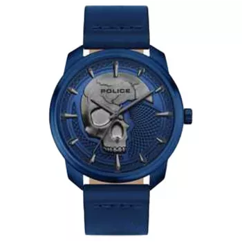 POLICE Herrenuhr PL15714JSBL0 42mm blaues Zifferblatt Lederarmband