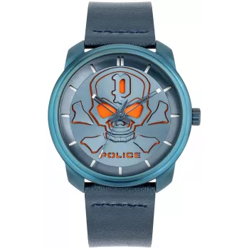 POLICE Herrenuhr PL15714JSBL03 Raho Blaues Zifferblatt Lederarmband 44mm