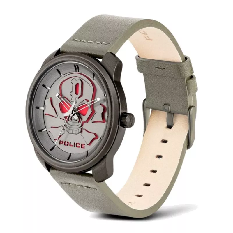 POLICE Herrenuhr PL15714JSU-61 44,5mm Blaues Zifferblatt Lederarmband Quarz