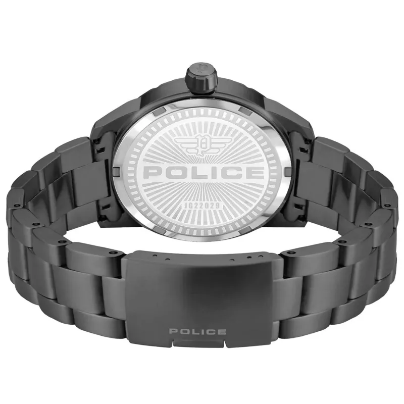 POLICE Raho Herrenuhr Quarz mit schwarzem Zifferblatt und Lederarmband PEWJG2202902