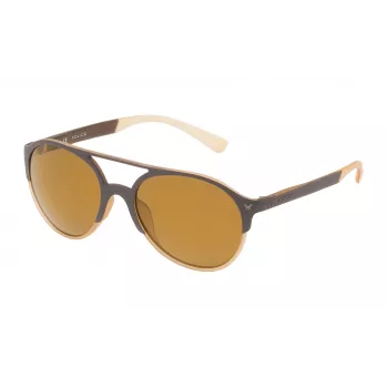 POLICE SPL163557ESG Unisex Rechteckige Sonnenbrille Havanna Acetatrahmen Grüne Polycarbonatgläser 55/19/140 mm UV400