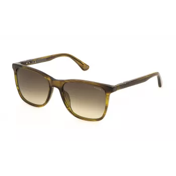 POLICE SPL872N5606U8 Herren-Rechteck-Sonnenbrille - Havanna-Acetatrahmen, braune getönte Gläser, UV400-Schutz