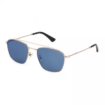 POLICE SPL996-55300B Herren Rechteck-Sonnenbrille, Schwarzer Rahmen, Blaue verspiegelte Gläser, 55/19/145 mm