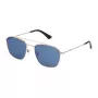 POLICE SPL996-55300B Herren Rechteck-Sonnenbrille, Schwarzer Rahmen, Blaue verspiegelte Gläser, 55/19/145 mm