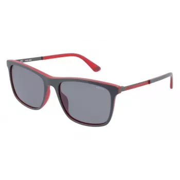 POLICE SPLA56561BUX Herren-Rechteck-Sonnenbrille - Schwarzer Acetatrahmen, graue Polycarbonat-Glas 56/17/145 mm UV400