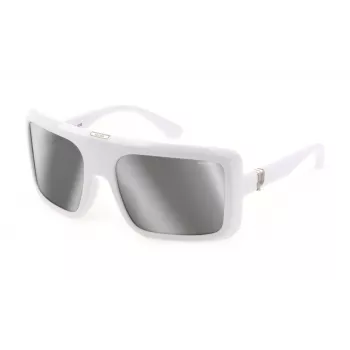 POLICE SPLF62-6104AW Herren-Rechteck-Sonnenbrille - Schwarzer Rahmen, graue Gläser 61/19/130 mm
