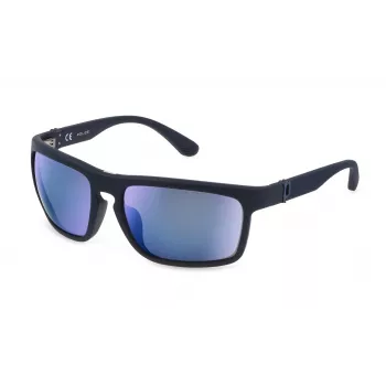 POLICE SPLF63-6306QS Herren-Rechteck-Sonnenbrille - Glänzend schwarzer Rahmen, rauchgraue Gläser, 63/18/130 mm