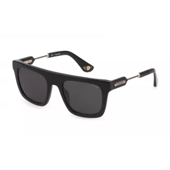 POLICE SPLF71-53700Y Herren eckige Acetat-Sonnenbrille Schwarz/Grau 53/21/145 mm