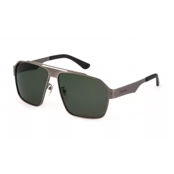 POLICE SPLL08-63I47P Herren-Sonnenbrille - Dunkelgrauer Acetatrahmen, graue polarisierte Gläser, 63/13/140 mm