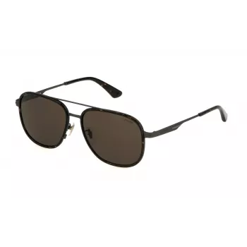 POLICE SPLL78-580627 Herren-Sonnenbrille, rechteckig, glänzend schwarzer Rahmen, graue Gläser, 58 mm