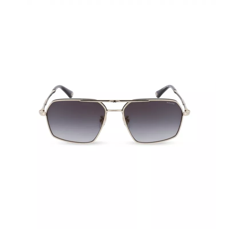POLICE SPLL86-58302Y Herren eckige Havanna-Acetat-Sonnenbrille mit grünen Polycarbonatgläsern UV400