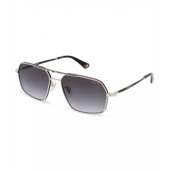 POLICE SPLL86-58302Y Herren eckige Havanna-Acetat-Sonnenbrille mit grünen Polycarbonatgläsern UV400