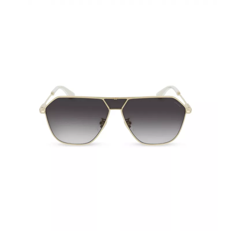 POLICE SPLL89-62300Y Herren Rechteck-Sonnenbrille - Schwarzer Rahmen Graue Gläser 62mm
