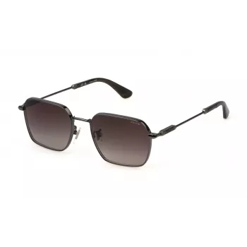 POLICE SPLN41-550568 Herren-Sonnenbrille, rechteckig, schwarzes Gestell, graue Smoke-Gläser, 55mm