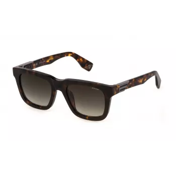 POLICE SPLN43-524BLY Herren-Sonnenbrille im Square-Stil - Dunkel-Havanna-Acetatrahmen mit blauen Polycarbonatgläsern - 52 mm Glasbreite