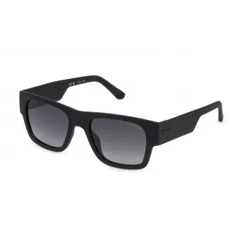 POLICE SPLP23-54U28P Herren Rechteckige Polarized Sonnenbrille, Schwarzes Gestell, Graue Gläser, 54mm