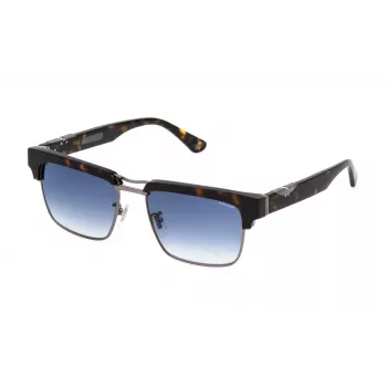 POLICE SPLP25-550509 Herren Rechteckige Sonnenbrille - Schwarzer Rahmen, Graue Gläser, UV400