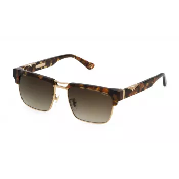 POLICE SPLP25-550AER Herren-Sonnenbrille - Schwarzer Acetat-Rechteckrahmen mit grauen Polycarbonat-Gläsern - 55/17/145 mm