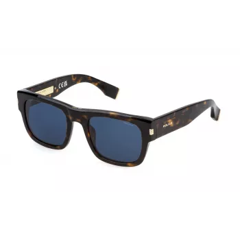 POLICE SPLP33-540722 Herren-Rechteck-Sonnenbrille - Schwarzer Acetatrahmen, graue Polycarbonatgläser, UV400-Schutz