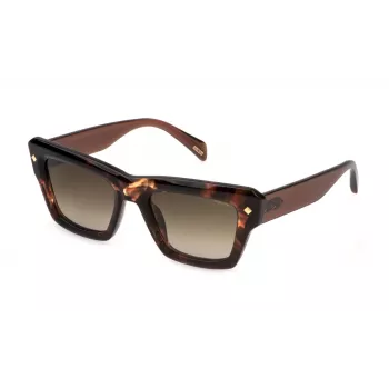 POLICE SPLP48-5202AD Damen-Sonnenbrille, glänzend schwarzes Gestell, graue Gläser, 52mm