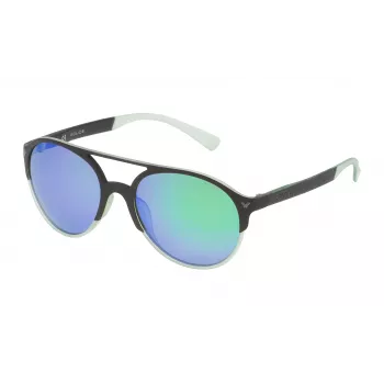 POLICE Unisex Rechteckige Sonnenbrille SPL163556PCV - Schwarzer Acetatrahmen, graue Gläser 55/19/140 mm