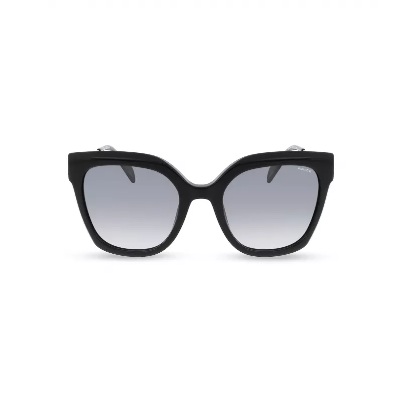 POLICE Damen-Sonnenbrille SPLG19-540700 Schwarzer Acetat-Rechteckrahmen Graue Gläser 54mm