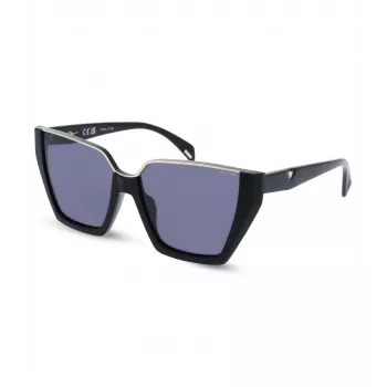 POLICE Damen-Sonnenbrille SPLL33-570700 - Rechteckiger Acetatrahmen, graue Polycarbonatgläser, UV400-Schutz, 57 mm Glasbreite