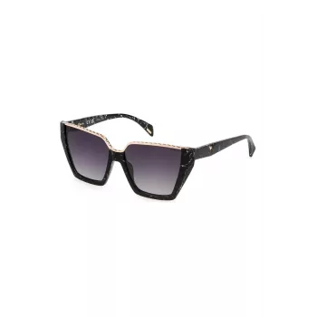 POLICE Damen-Sonnenbrille SPLL33V570869 - Acetat-Rechteckrahmen, grau verlaufende Gläser, UV400-Schutz