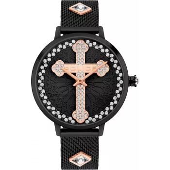 POLICE Damenuhr PL16031MSB02M 36mm Edelstahl Mesh schwarzes Zifferblatt