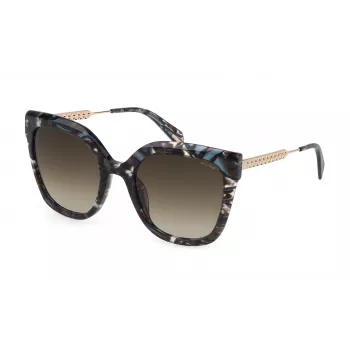 POLICE Women SPLG19540XAP Rechteckige Acetat-Sonnenbrille Schwarz/Grau 54/21/135 mm UV400