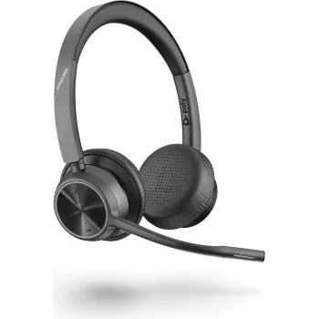 Poly Voyager 4320 UC Kabelloses Bluetooth-Headset mit BT700 USB-C-Adapter, On-Ear, Dual-Mikrofon-Rauschunterdrückung, 24 Std. Sprechzeit, Schwarz