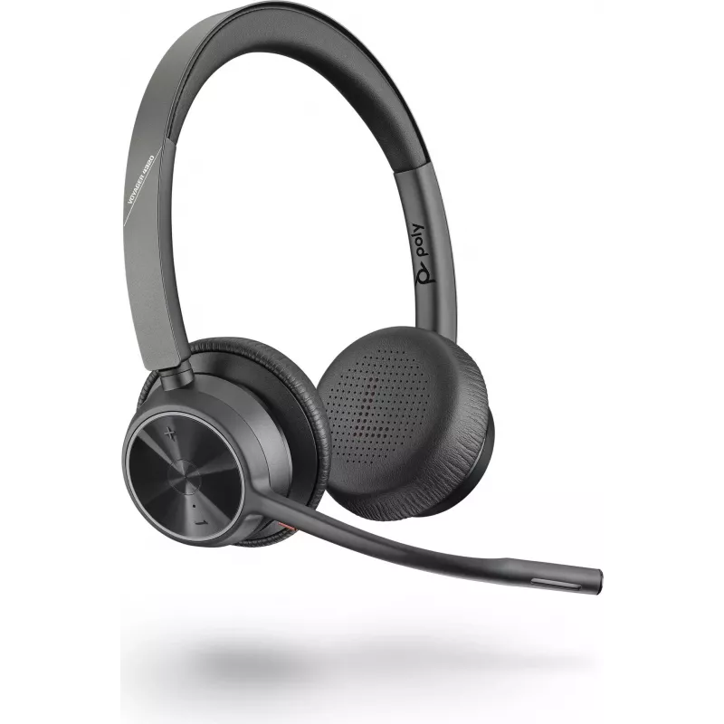 Poly Voyager 4320 UC Kabelloses Bluetooth-Headset mit BT700 USB-C-Adapter, On-Ear, Dual-Mikrofon-Rauschunterdrückung, 24 Std. Sprechzeit, Schwarz