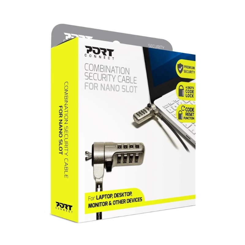 Port Connect Nano Slot Sicherheitskombinationskabel - 1,8 m geflochtener Stahl Kensington Schloss