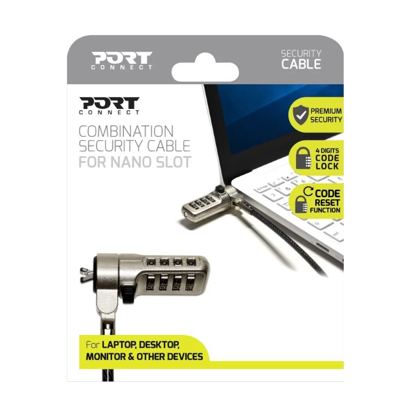 Port Connect Nano Slot Sicherheitskombinationskabel - 1,8 m geflochtener Stahl Kensington Schloss