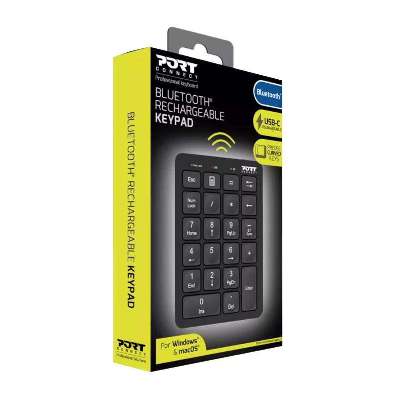 Port Designs Bluetooth-Ziffernblock wiederaufladbar - 22 Tasten, Schwarz