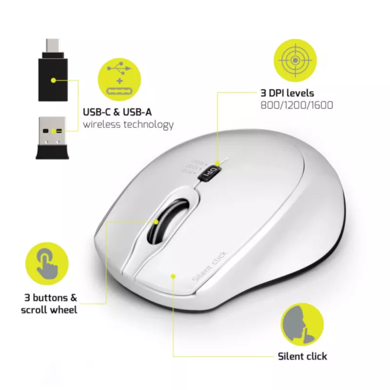 Port Designs Port Connect Silent 1600DPI 3-Tasten Funkmaus - Weiß