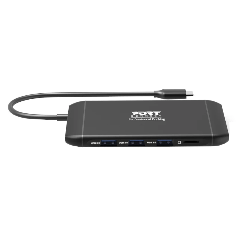 PORT USB-C Docking Station 11-in-1 Hub mit 4K HDMI, VGA, Gigabit Ethernet, 100W PD, USB 3.1, SD/MicroSD, Audio - Schwarz