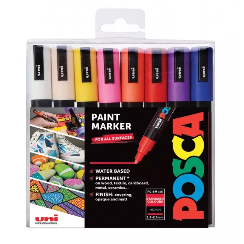 POSCA PC-5M Marker-Set mit Rundspitze, verschiedene Farben, 16 Stück