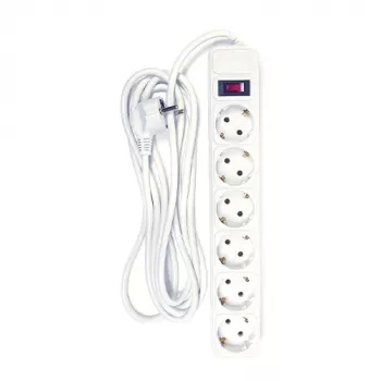 Power Plant 6-fach Steckdosenleiste mit Schalter, 3m Kabel, 16A, 3680W, Weiß