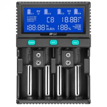 POWER PLANT, LLC AA620173 Smart 4-Kanal Universal-Ladegerät für Li-Ion, LiFePO4, NiMH, NiCd