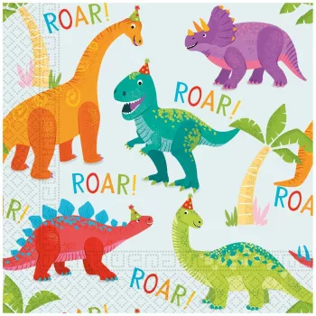 Procos Dino Party 2-lagige Papierservietten 33x33 cm, 20 Stück, Mehrfarbig 97976