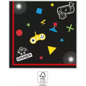 PROCOS Gaming Party 2-lagige Servietten aus Papier 20 Stück 33x33 cm Mehrfarbig (93772)