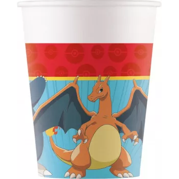 Procos Pokémon Pappbecher 8er-Pack 200ml Pikachu Glumanda Schiggy Bisasam Partybecher 98401